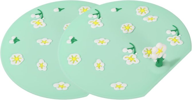 Silicone Tub Stopper Floor Drain Cover, 5.91 x 5.51inch Anti-Odor Bathtub Drain Mat Plugs Sewer Stopper for Kitchen Bathroom Balcony, Fan Shape Blue 2Pcs