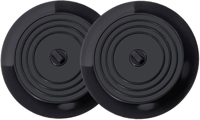 Shower Hair Drain Catcher Set of 2, Flat Drain Cover - 5.9 Inches Hair Catcher for Bathroom, Silicone Tub Stopper for Sink, Kitchen and Laundry (Black)