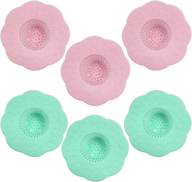 Washbasin Drain Protector Silicone Flower Shape Drain Hair Catcher Strainer Snare Reusable Sewer Anti-Clogging Sink Filter No Kitchen Use,Pack of 6