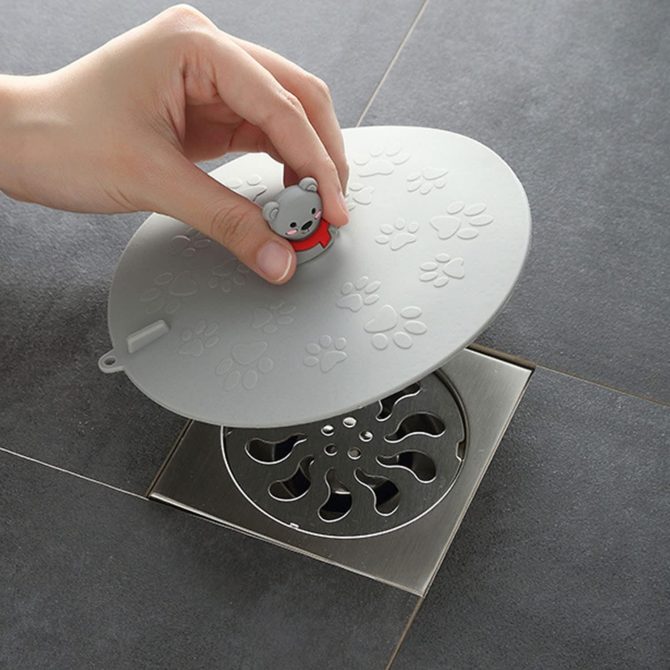 2pcs, Cute Silicone Floor Drain Cover, Bathroom Bathtub Drain Cover Bathtub Stopper, Kitchen Sink Water Reservoir Cover, Free Floor Drain Strainer (Green-Dinosaur+Grey-Bear) - Image 2