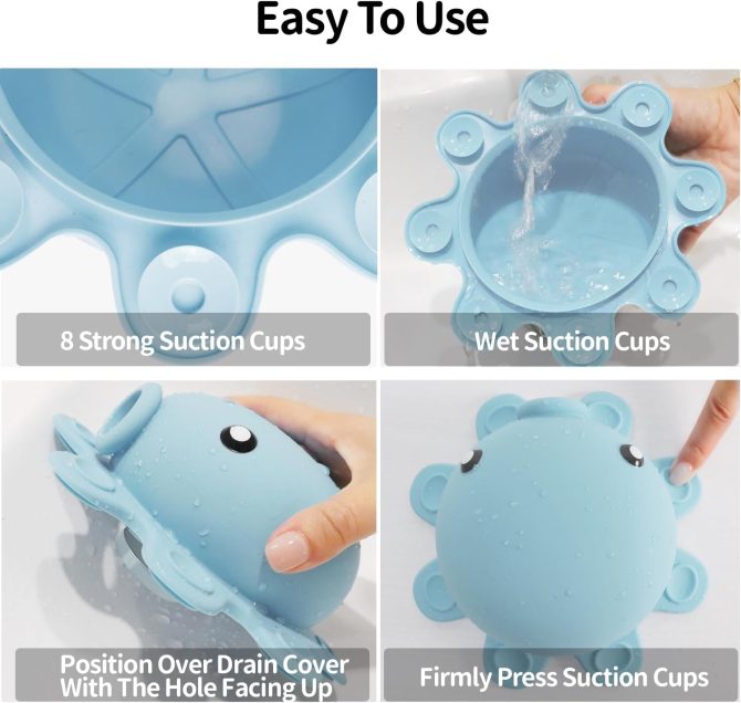 Bathroom Bathtub Overflow Drain Cover- Silicone Bath Tub Drain Cover, Tub Overflow Drain Stopper with Suction Cups, Adds Inches of Water for Deeper Bath, Cute Bathroom Accessories, Baby Blue - Image 2