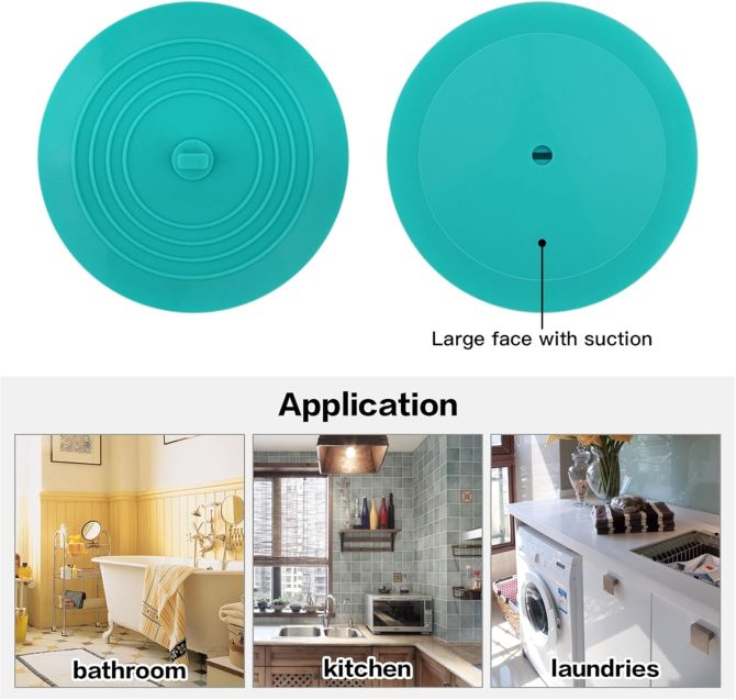 2 Pack 6” Bathtub Tub Drain Cover Stopper, Large Silicone Suction Bathroom Drain Plug Hair Stopper, Bathroom Accessories for Kitchen and Laundry - Image 2