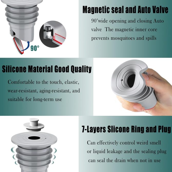 2Pcs Washing Machine Drain Hose Seal,  Silicone Anti-Odor Sewer Pipe Seal Ring Sealing Cover, Backflow Preventer One Way Drain Valve for Kitchen Sink Washing Machine (M (45 to 50mm)), Gray - Image 2