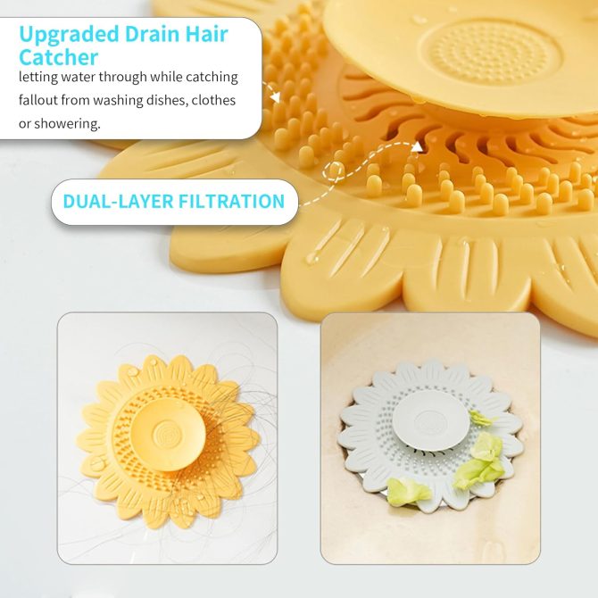 Drain Stopper 2 Pack,Shower Drain Cover,Drain Plugs with Double Filtration,Flower Shaped Bathtub Drain Stopper,for Kitchen, Bath and Laundry Drains - Image 2