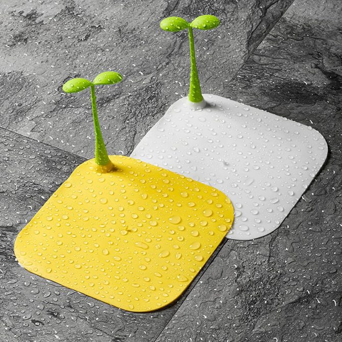 Silicone Bathtub Stopper Floor Drain Cover, Bean Sprout Shape Convenient and Practical Sewer Deodorizer Mats for Bathrooms, Kitchens, and Laundry Rooms. (Yellow) - Image 2